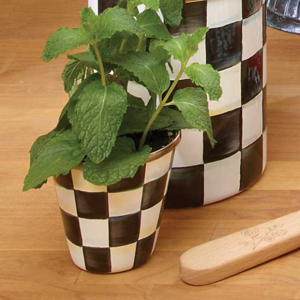 NWT MacKenzie-Childs 8 oz Courtly Check Enamel Herb Pot